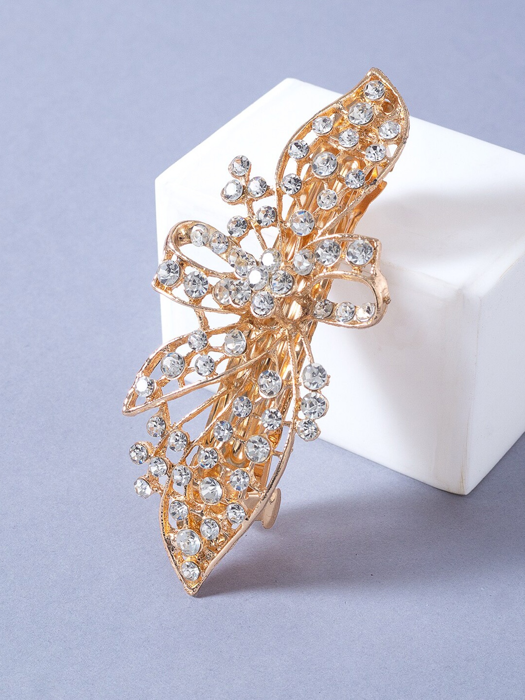 

Golden Peacock Women Gold-Toned & White Embellished French Barrette