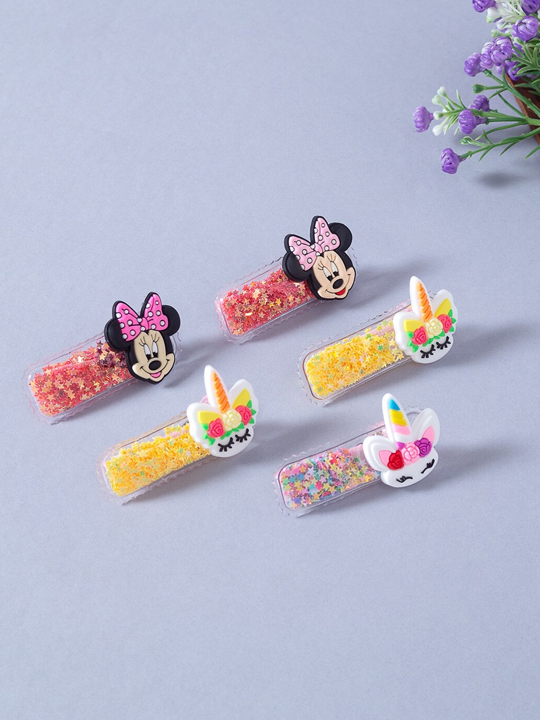 

Golden Peacock Girls Set Of 5 Multicoloured Unicorn & Mickey Mouse Alligator Hair Clip, Multi