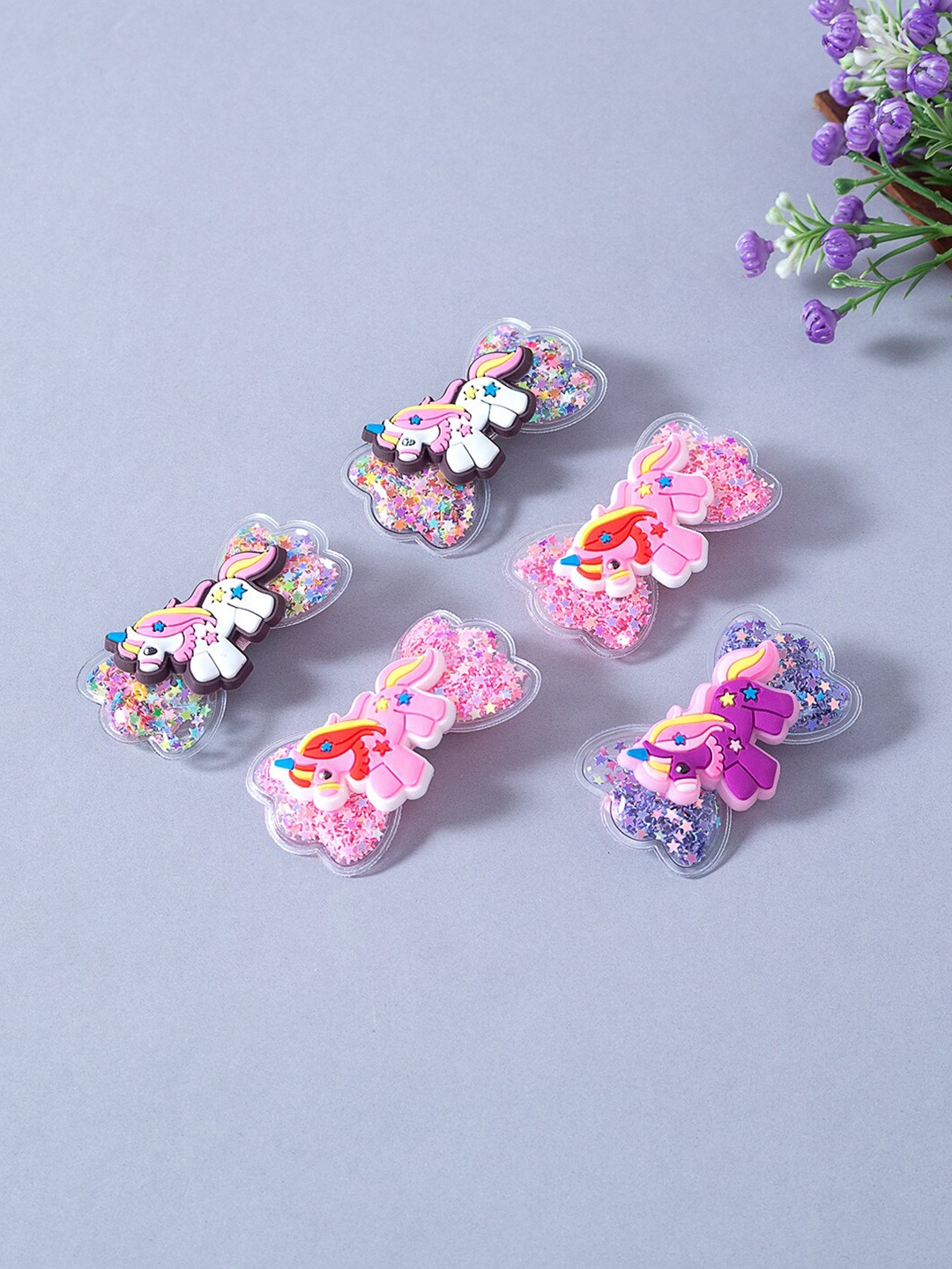 

Golden Peacock Girls Pink & White Set of 5 Unicorn Embellished Alligator Hair Clip