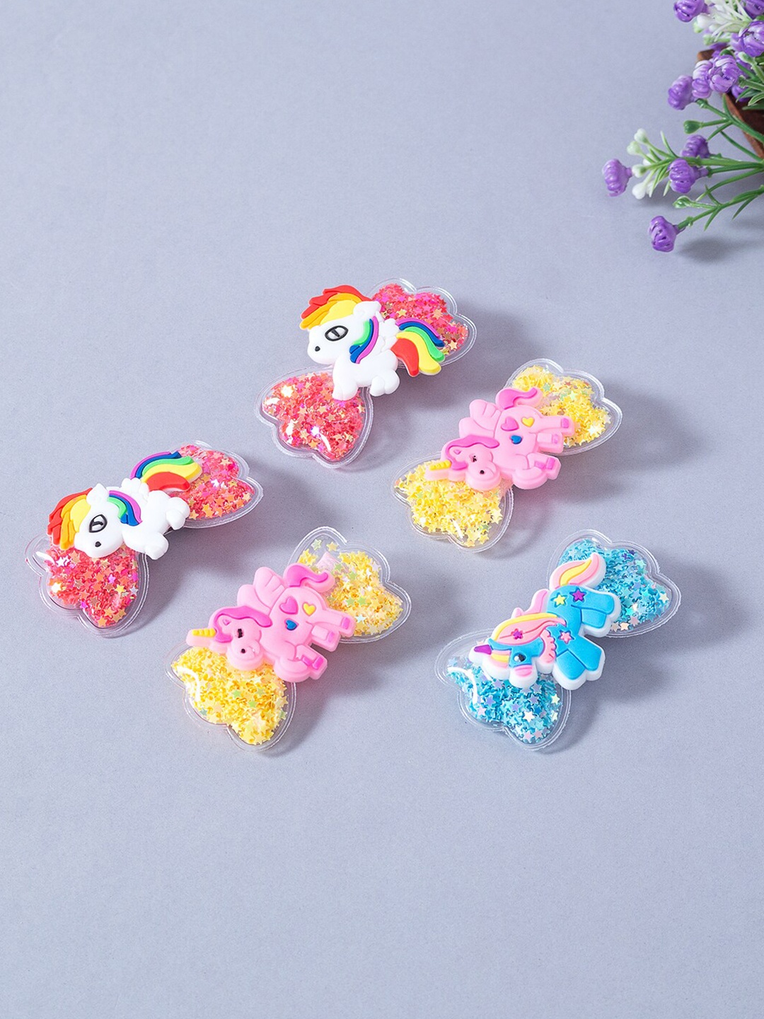 

Golden Peacock Girls Red & Yellow Set of 5 Embellished Alligator Hair Clip