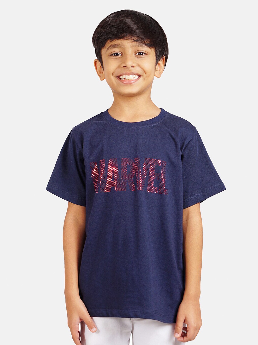 

Marvel by Wear Your Mind Boys Navy Blue & Red Cotton Typography Print T-shirt