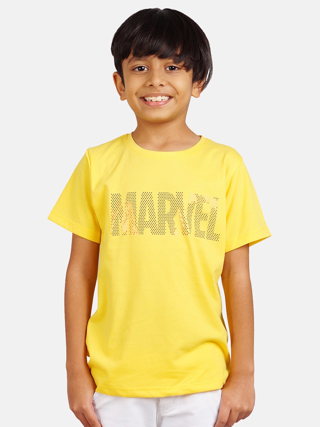 

Marvel by Wear Your Mind Boys Yellow & Red Cotton Typography Print T-shirt