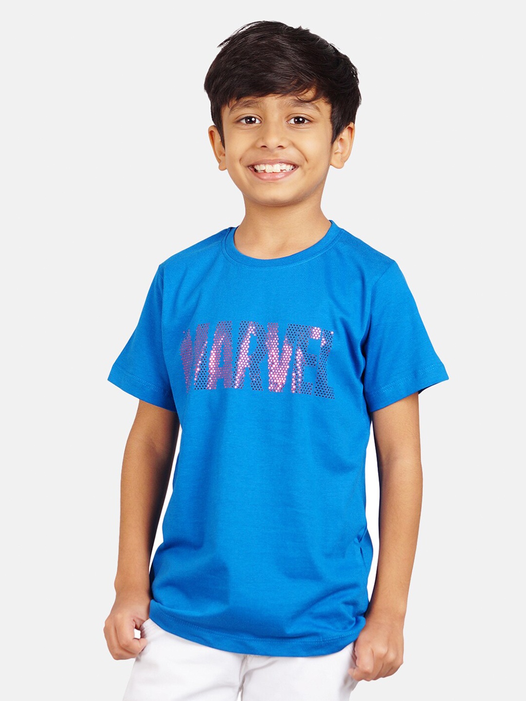 

Marvel by Wear Your Mind Boys Blue & Red Cotton Typography Print T-shirt