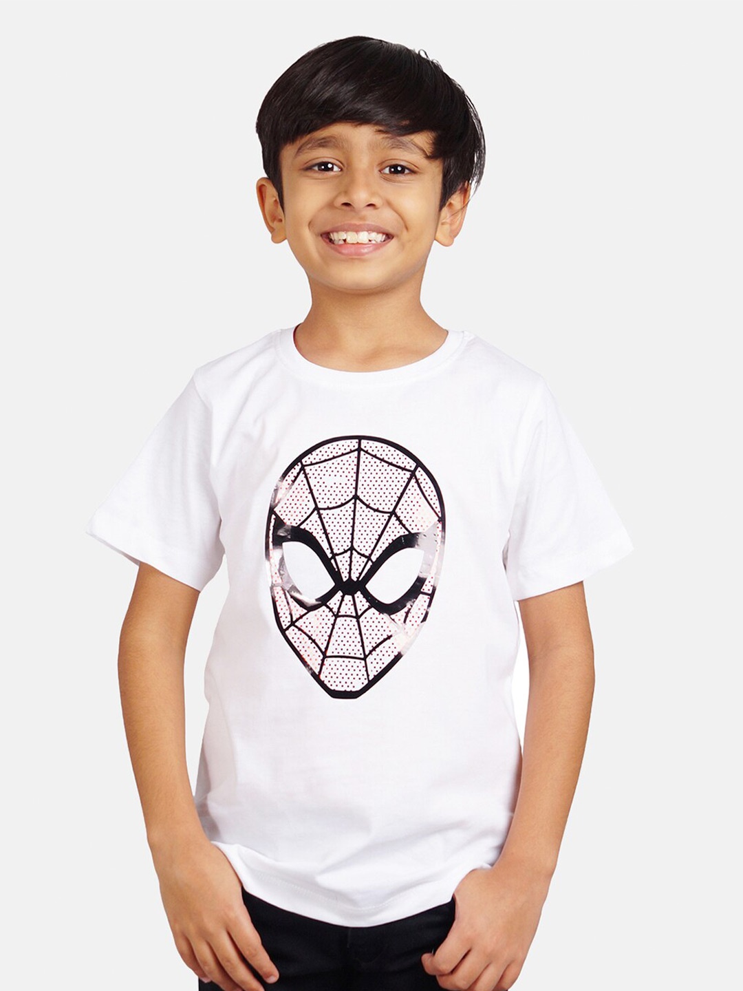 

Marvel by Wear Your Mind Boys White & Black Cotton Spiderman Print T-shirt