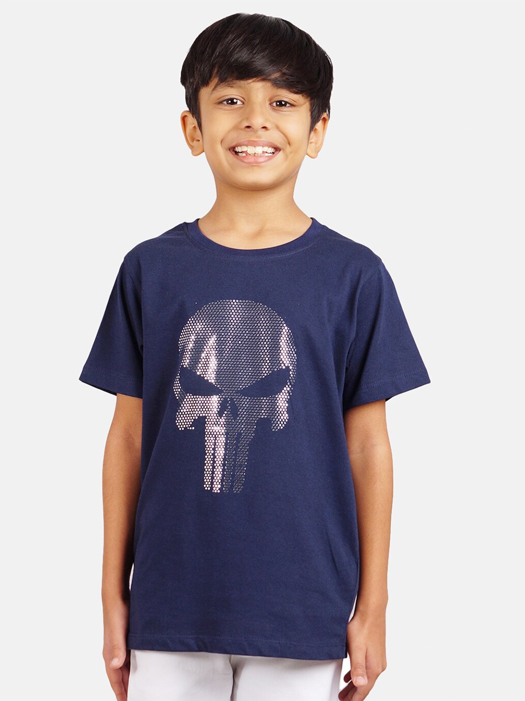 

Marvel by Wear Your Mind Boys Navy Blue & Grey Cotton Punisher Print T-shirt