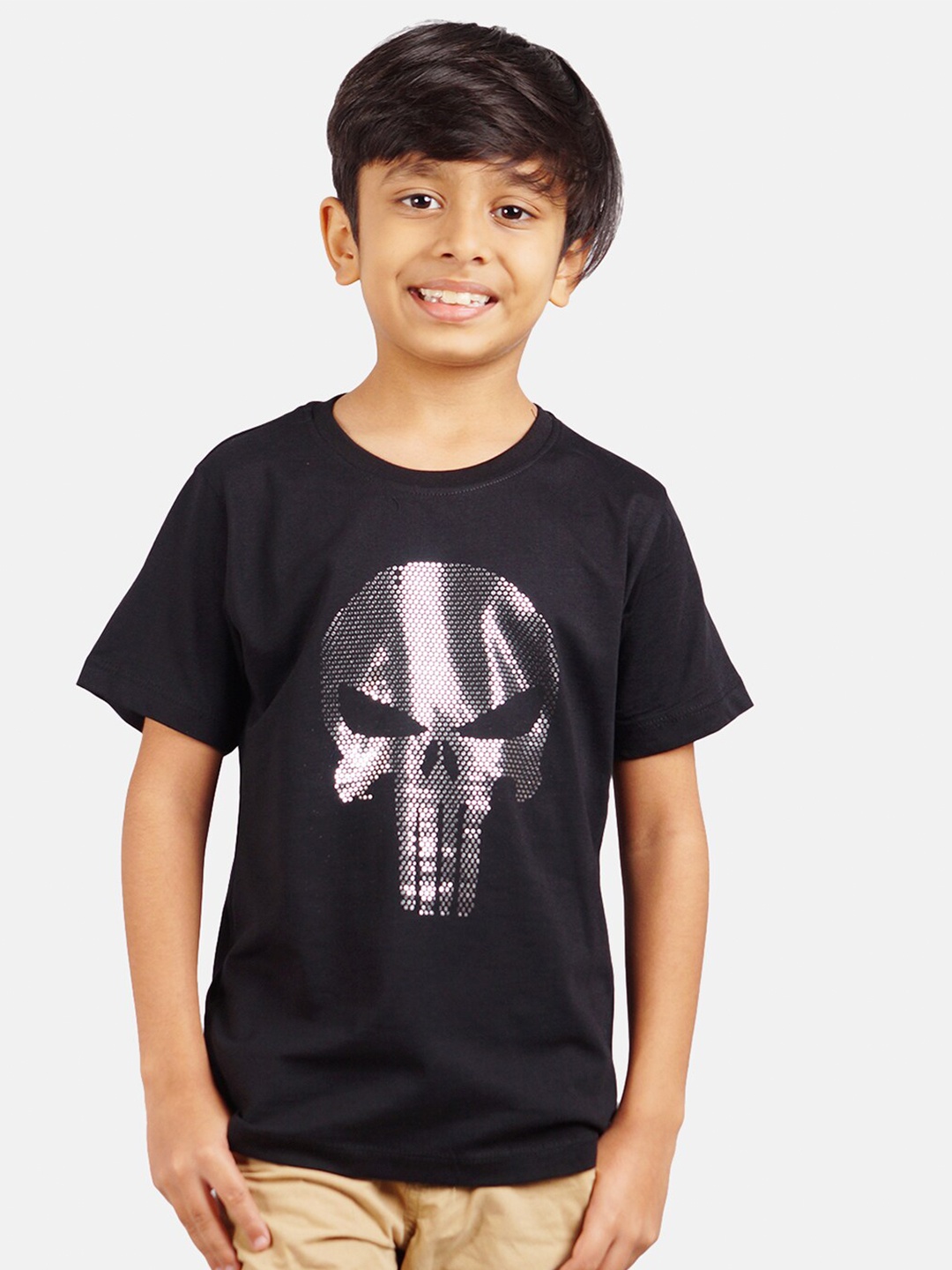 

Marvel by Wear Your Mind Boys Black & Grey Cotton Punisher Print T-shirt