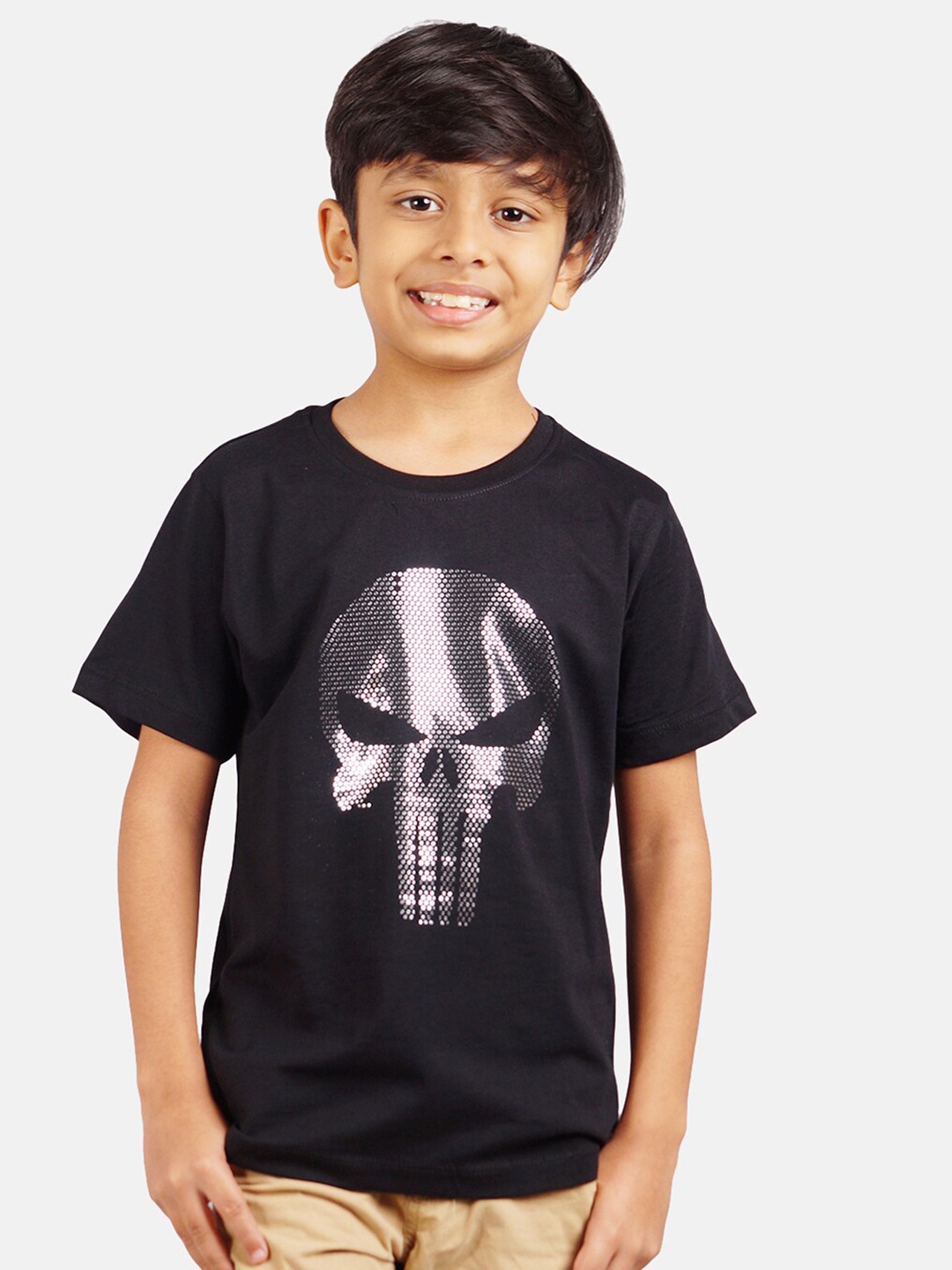 

Marvel by Wear Your Mind Boys Black & Grey Cotton Punisher Print T-shirt