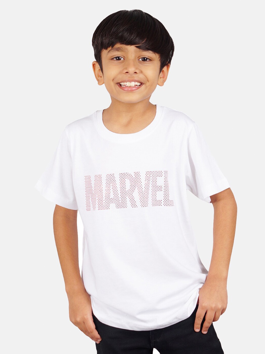 

Marvel by Wear Your Mind Boys White & Red Cotton Typography Print T-shirt