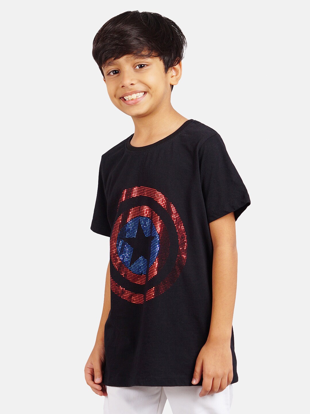 

Marvel by Wear Your Mind Boys Black & Red Cotton Avengers Captain America Print T-shirt