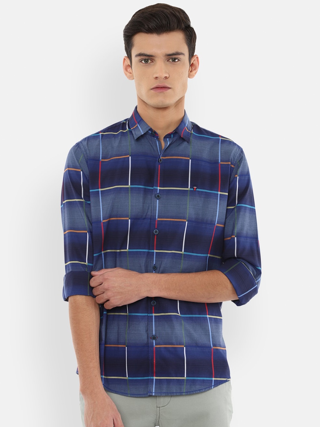 

Louis Philippe Sport Men Navy Blue & Grey Cotton Slim Fit Checked Casual Shirt