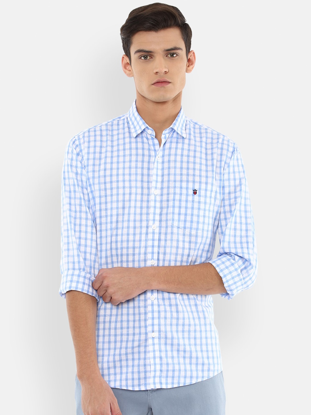 

Louis Philippe Sport Men Blue & White Cotton Slim Fit Gingham Checks Casual Shirt