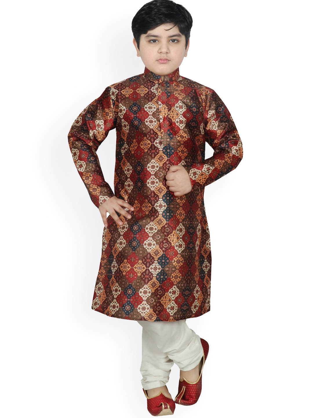 

SG YUVRAJ Boys Multicoloured Printed Raw Silk Kurta with Pyjamas, Multi
