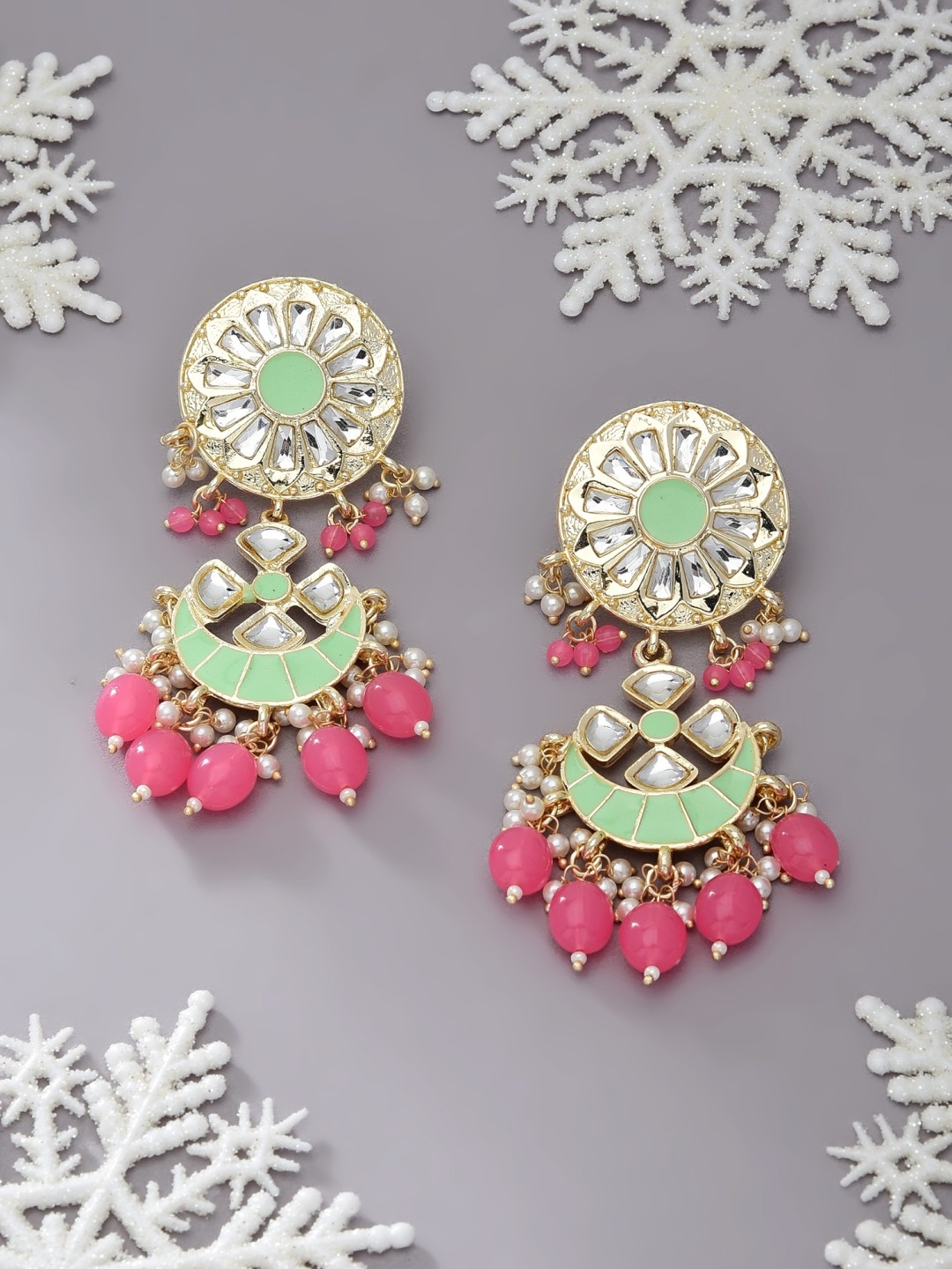 

Zaveri Pearls Green Contemporary Chandbalis Earrings