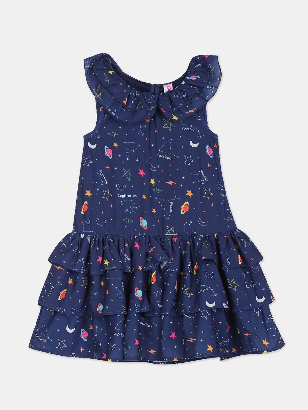 

Donuts Blue Navy Blue Printed Sleeveless Fit and Flare Dress