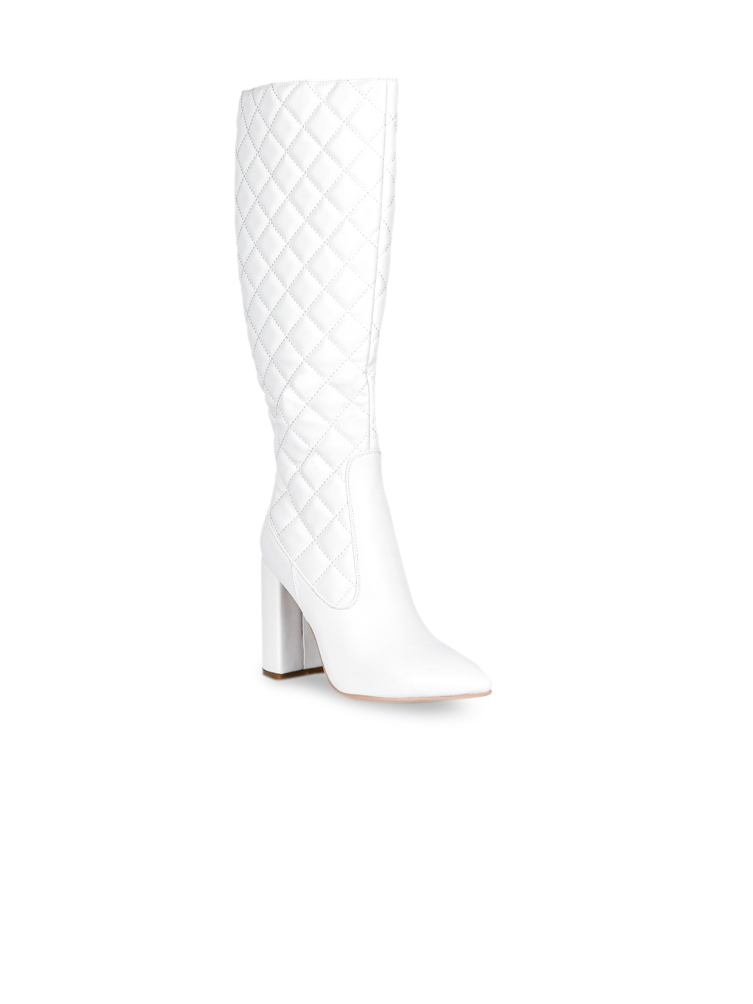 

London Rag White Qulited Party High-Top Block Heeled Boots