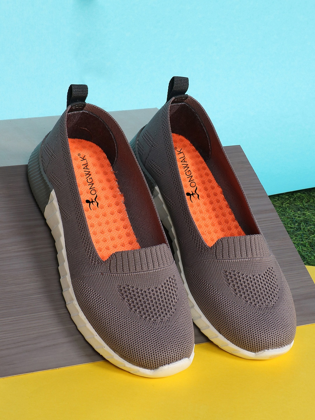 

Longwalk Women Grey Woven Design Slip-On Sneakers