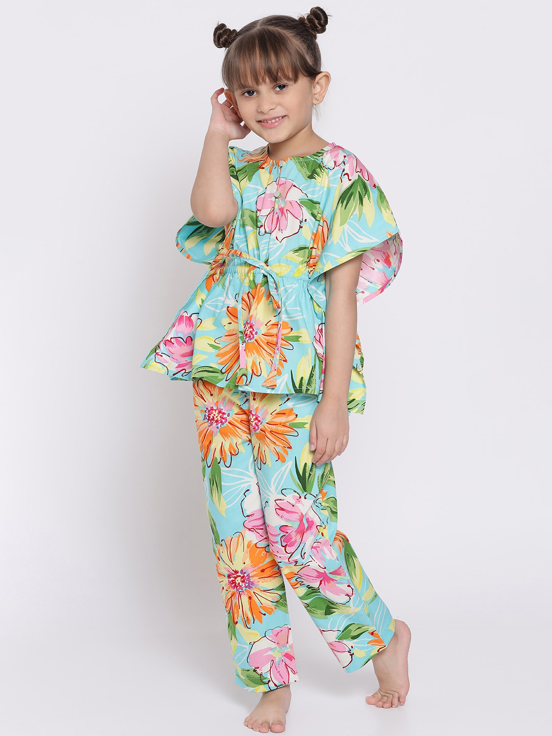 

Nauti Nati Girls Green & Pink Printed Night suit