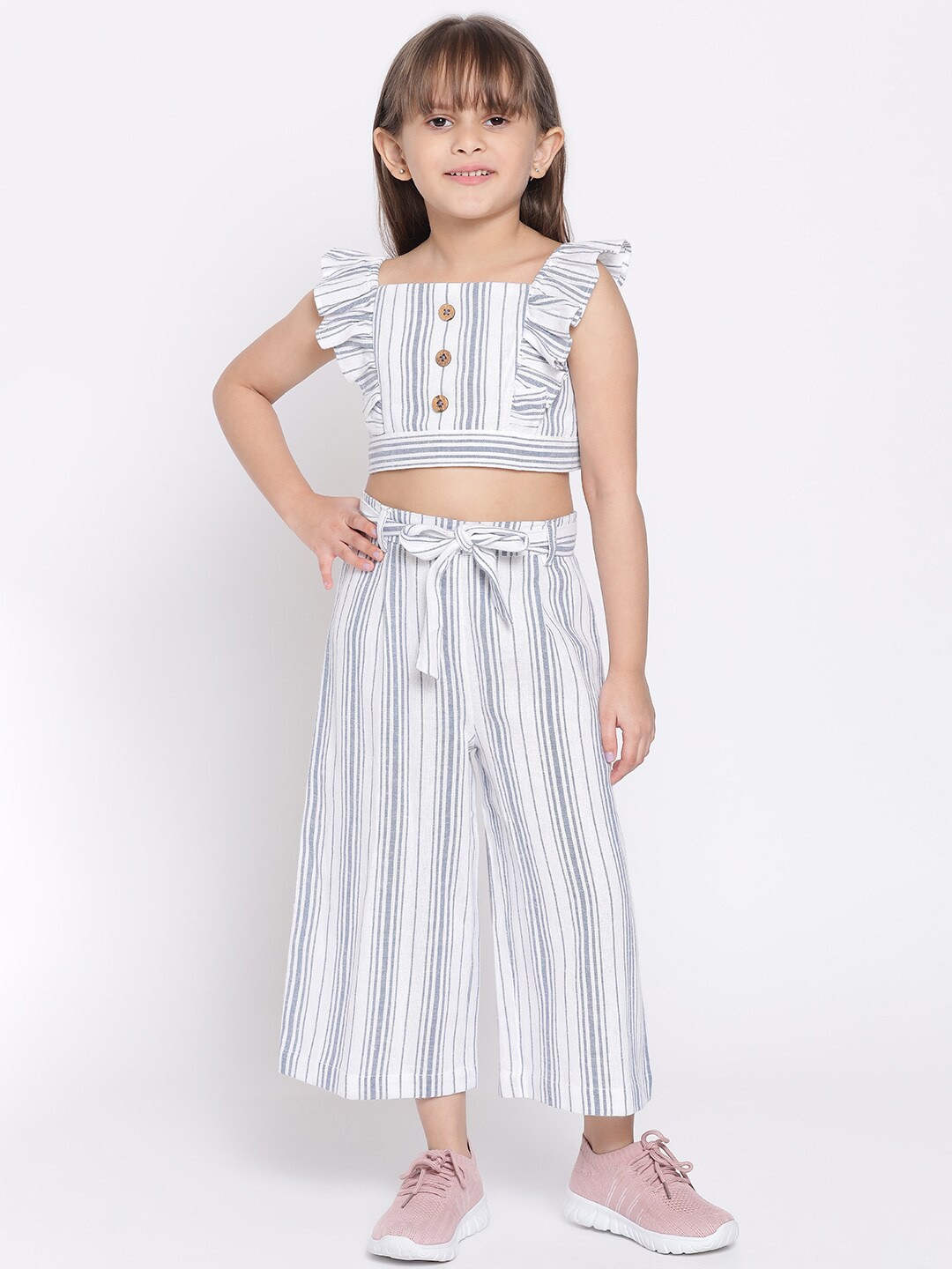 

Nauti Nati Girls White & Grey Striped Top with Trousers