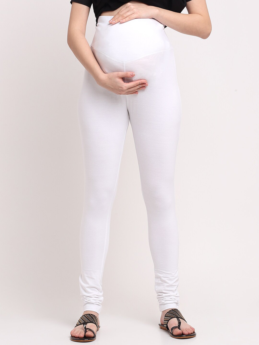 

MYLO ESSENTIALS Women White Solid Maternity Leggings