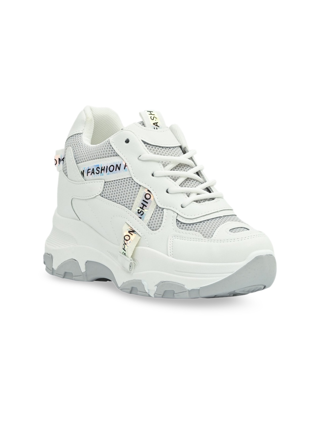 

Jove Women Grey Woven Design Sneakers