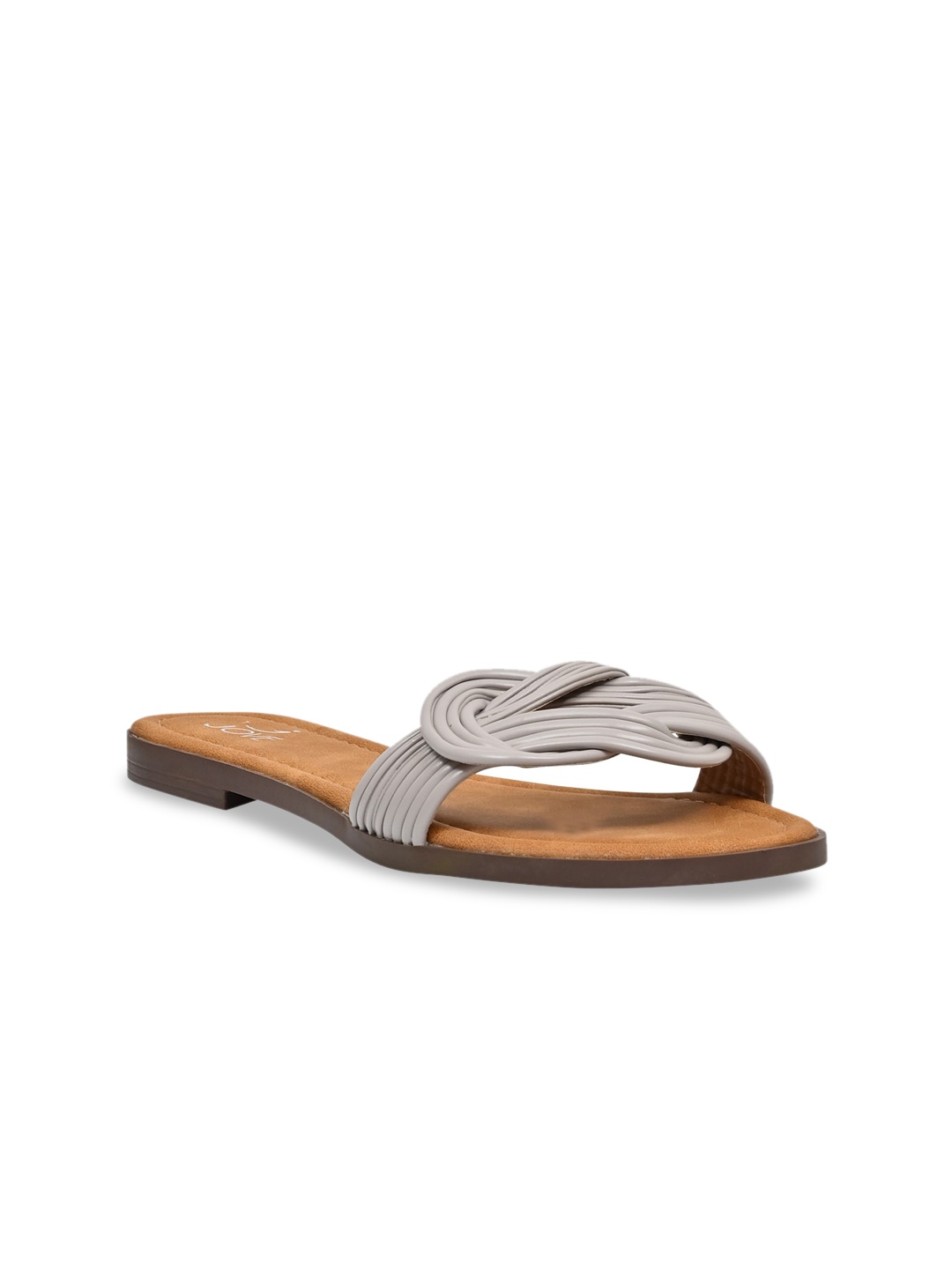 

Jove Women Grey Striped Open Toe Flats