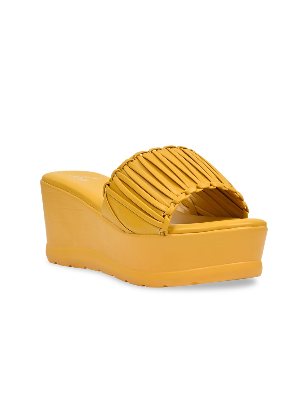 

Jove Mustard Striped PU Wedge Mules