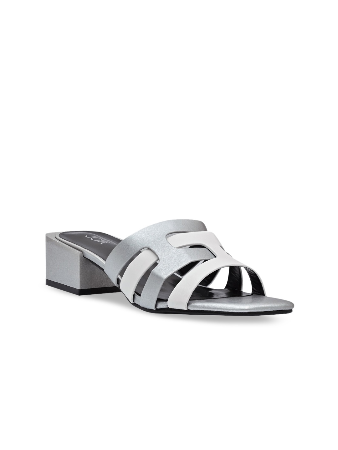 

Jove Silver-Toned PU Block Sandals
