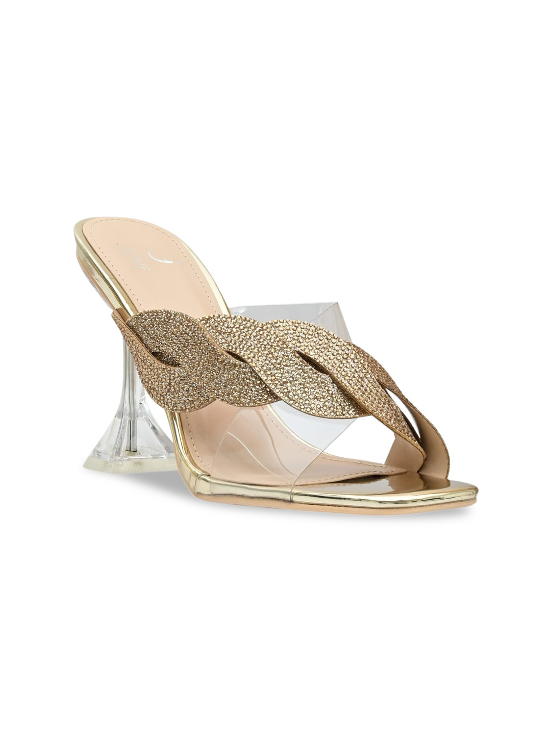 

Jove Gold-Toned Embellished PU Block Pumps