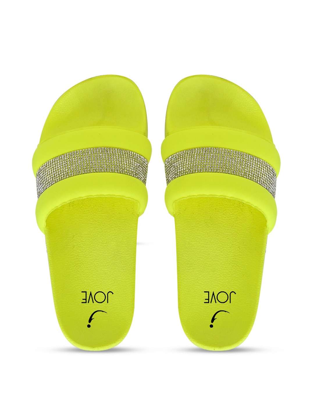 

Jove Women Yellow & Silver-Toned Embellished Sliders