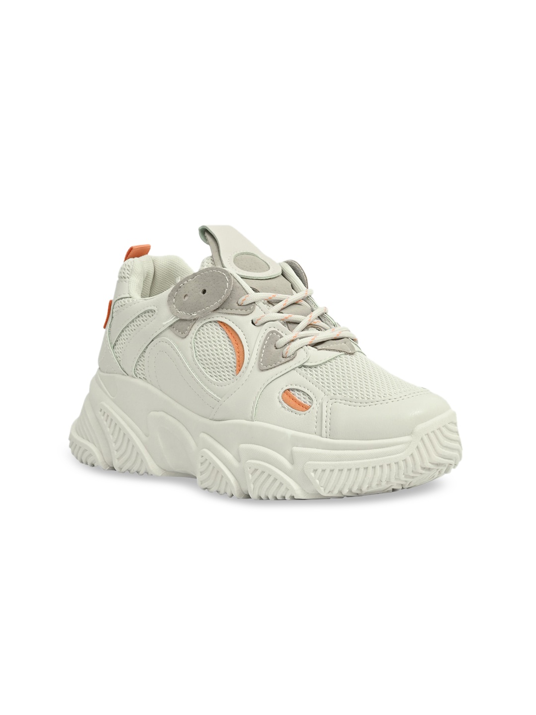 

Jove Women Off-White & Orange Woven Design Sneakers