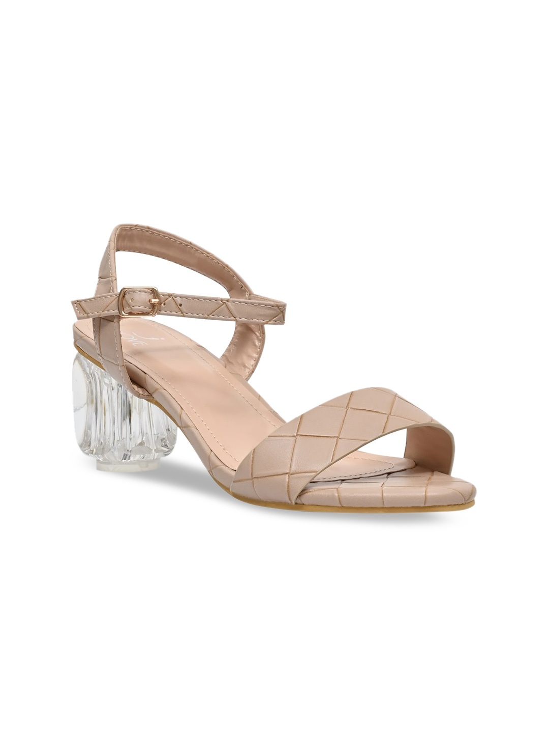 

Jove Beige Block Sandals with Buckles