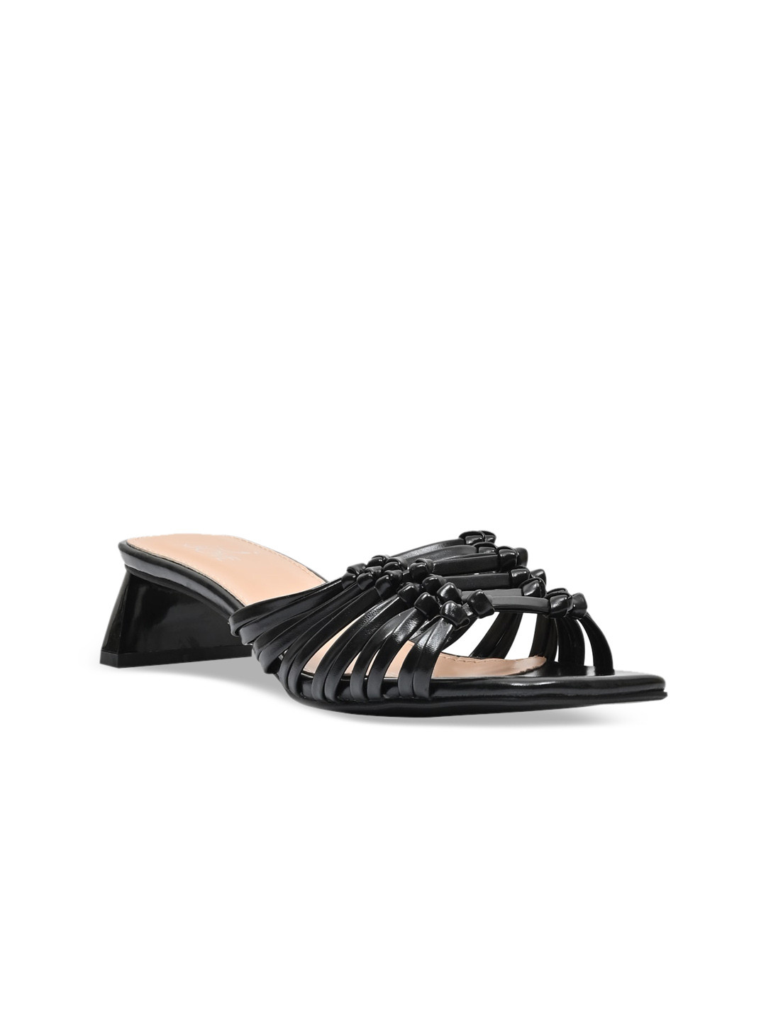 

Jove Black PU Block Sandals