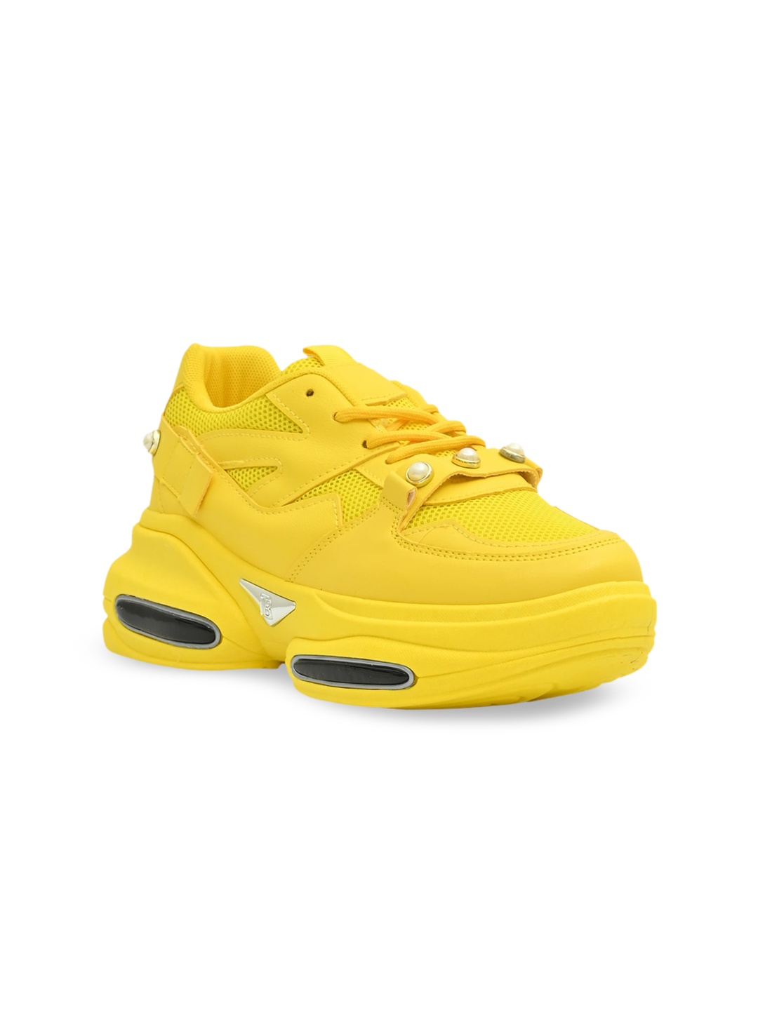 

Jove Women Yellow Solid Mid Top Sneakers