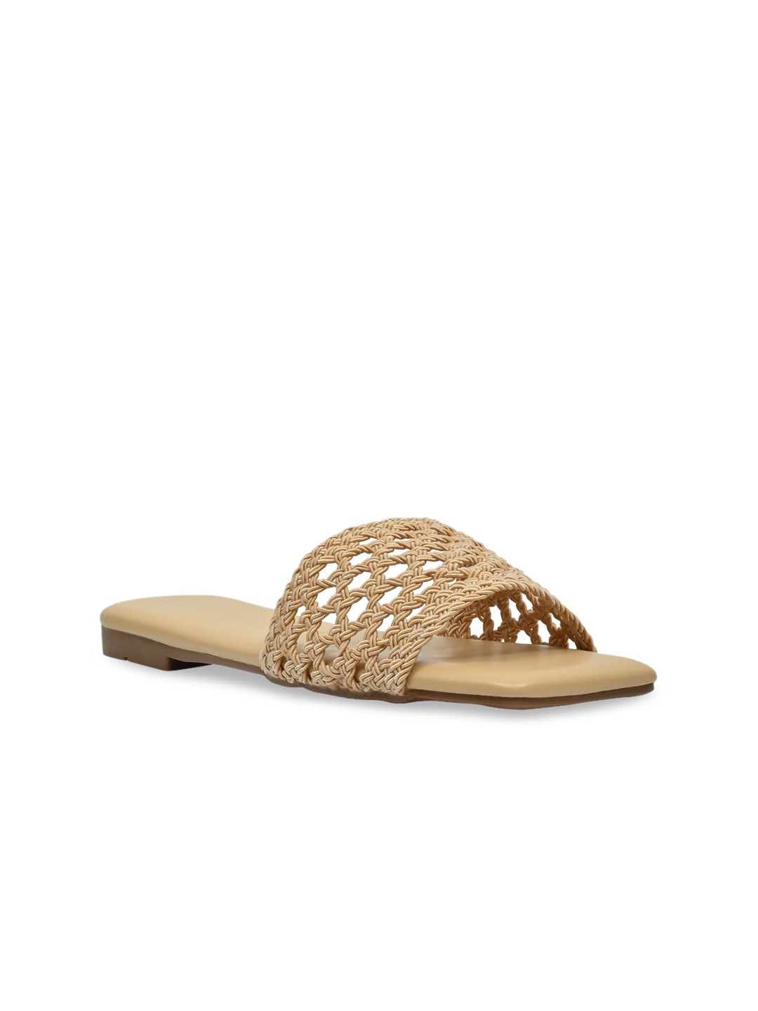 

Jove Beige Woven Design Casual Open Toe Flats with Laser Cuts