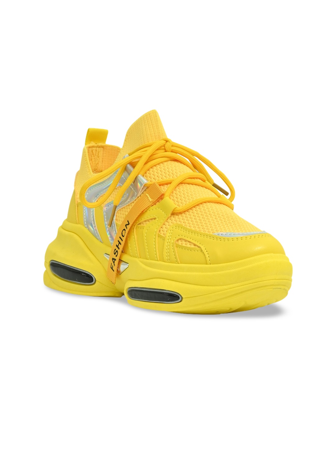 

Jove Women Yellow Mesh Self Design Sneakers