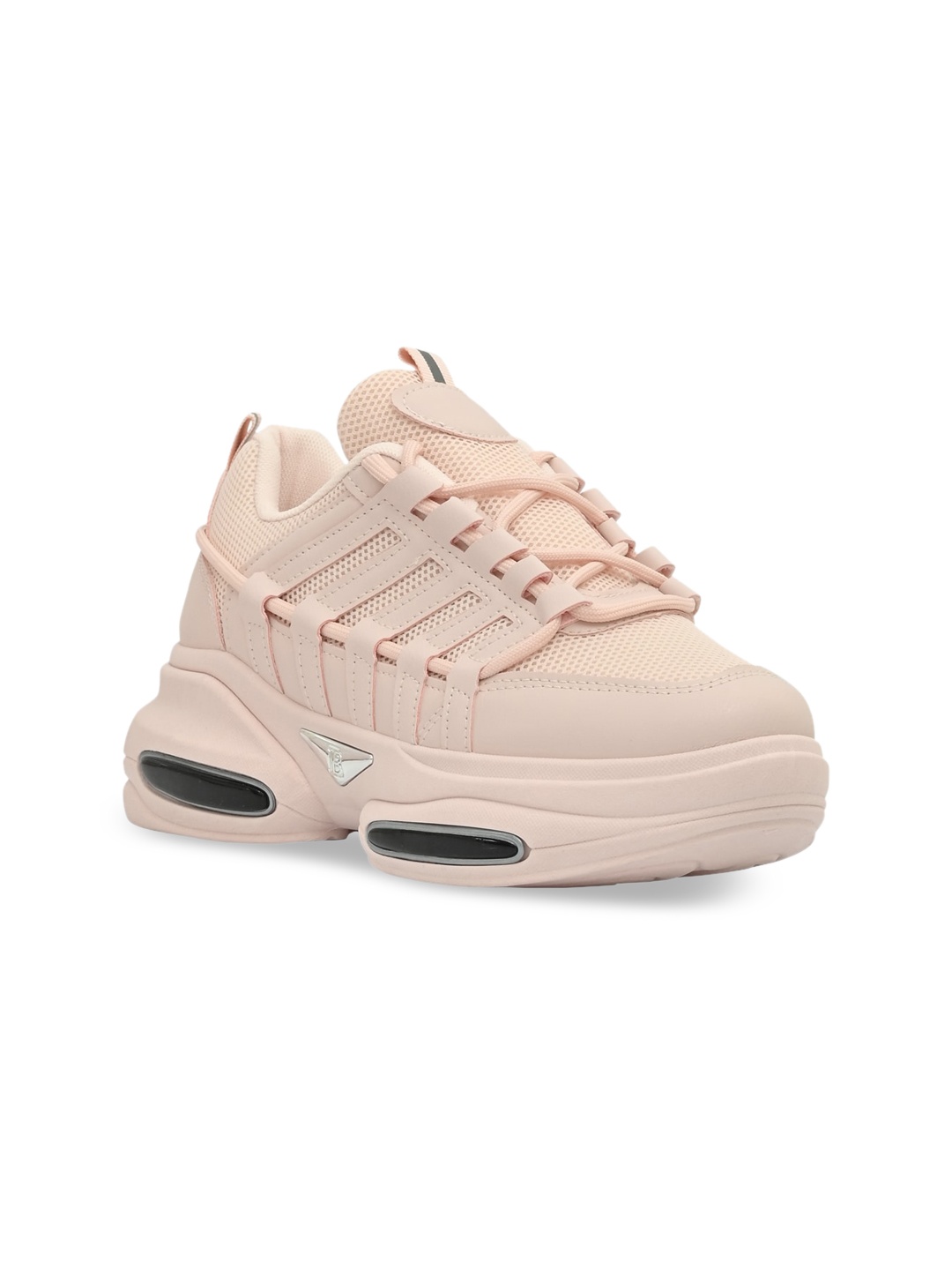 

Jove Women Pink Woven Design Sneakers