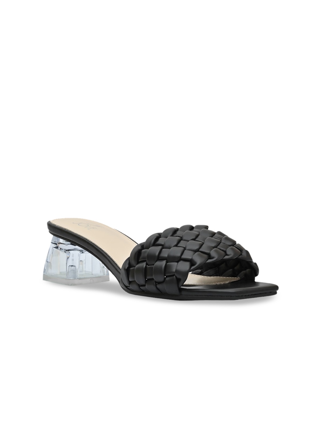 

Jove Black Woven Design Block Sandals