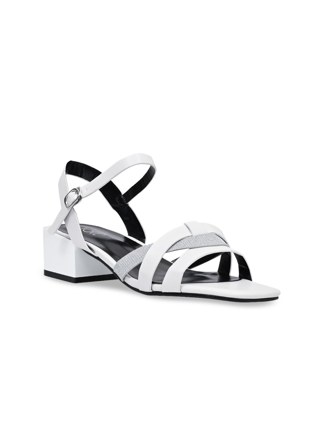 

Jove White & Silver-Toned Embellished Party Block Sandals