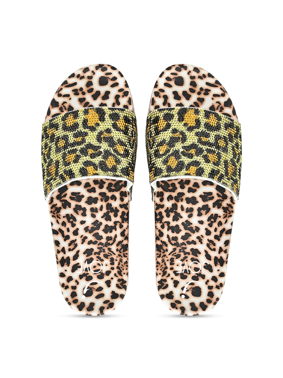 

Jove Women Beige & Black Printed Sliders