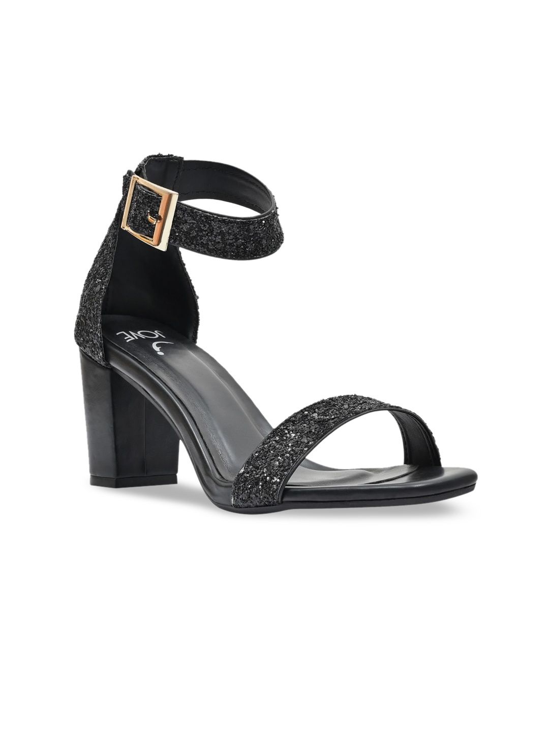 

Jove Black Embellished PU Party Block Sandals