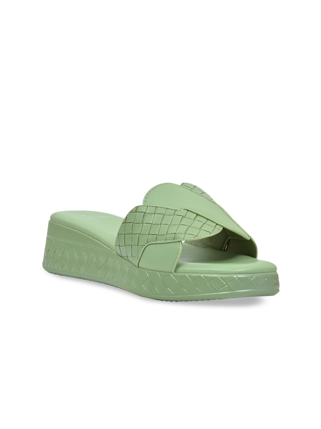 

Jove Sea Green Woven Design Flatform Sandals