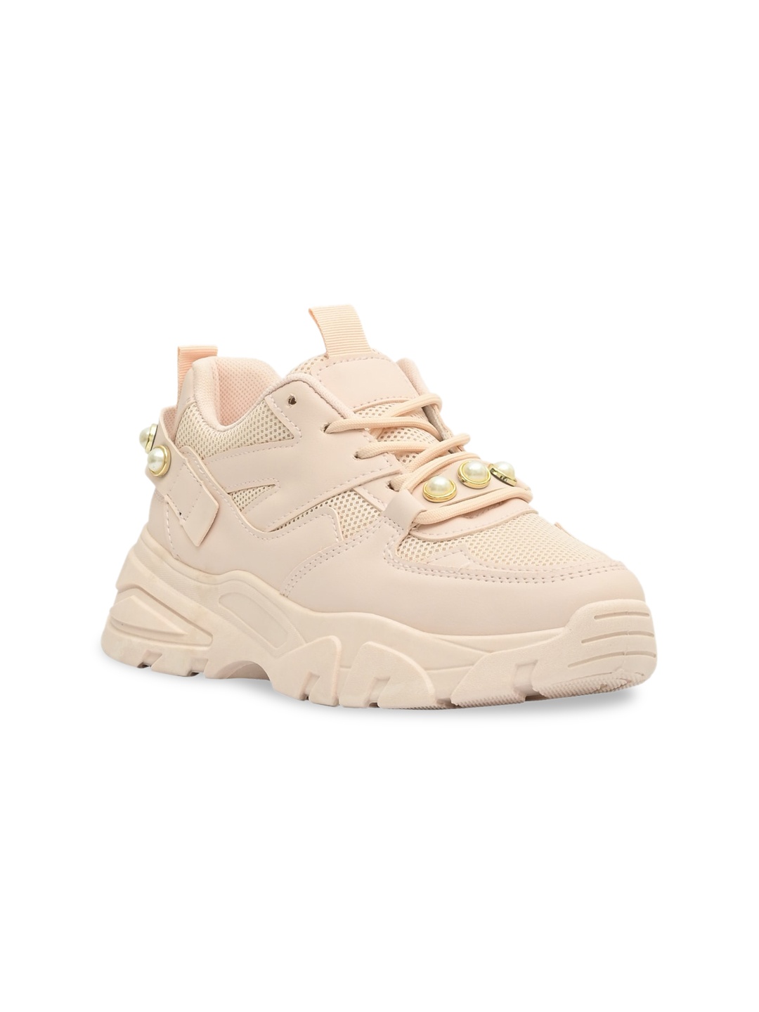 

Jove Women Pink Woven Design Sneakers