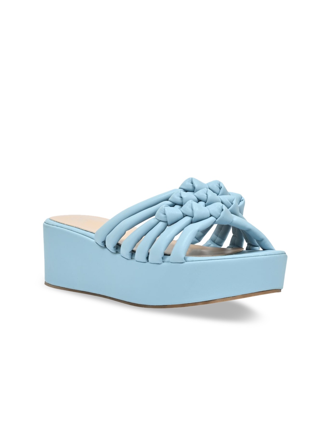 

Jove Turquoise Blue Solid Woven Design Platform Heel Sandals