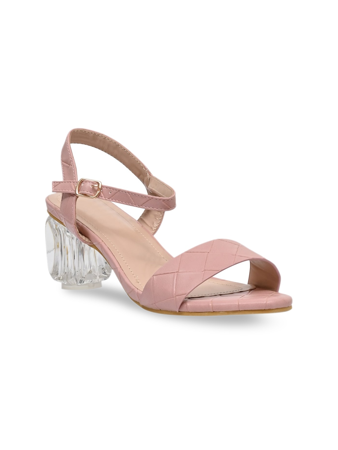 

Jove Nude-Coloured Woven Design Block Heels with Buckles