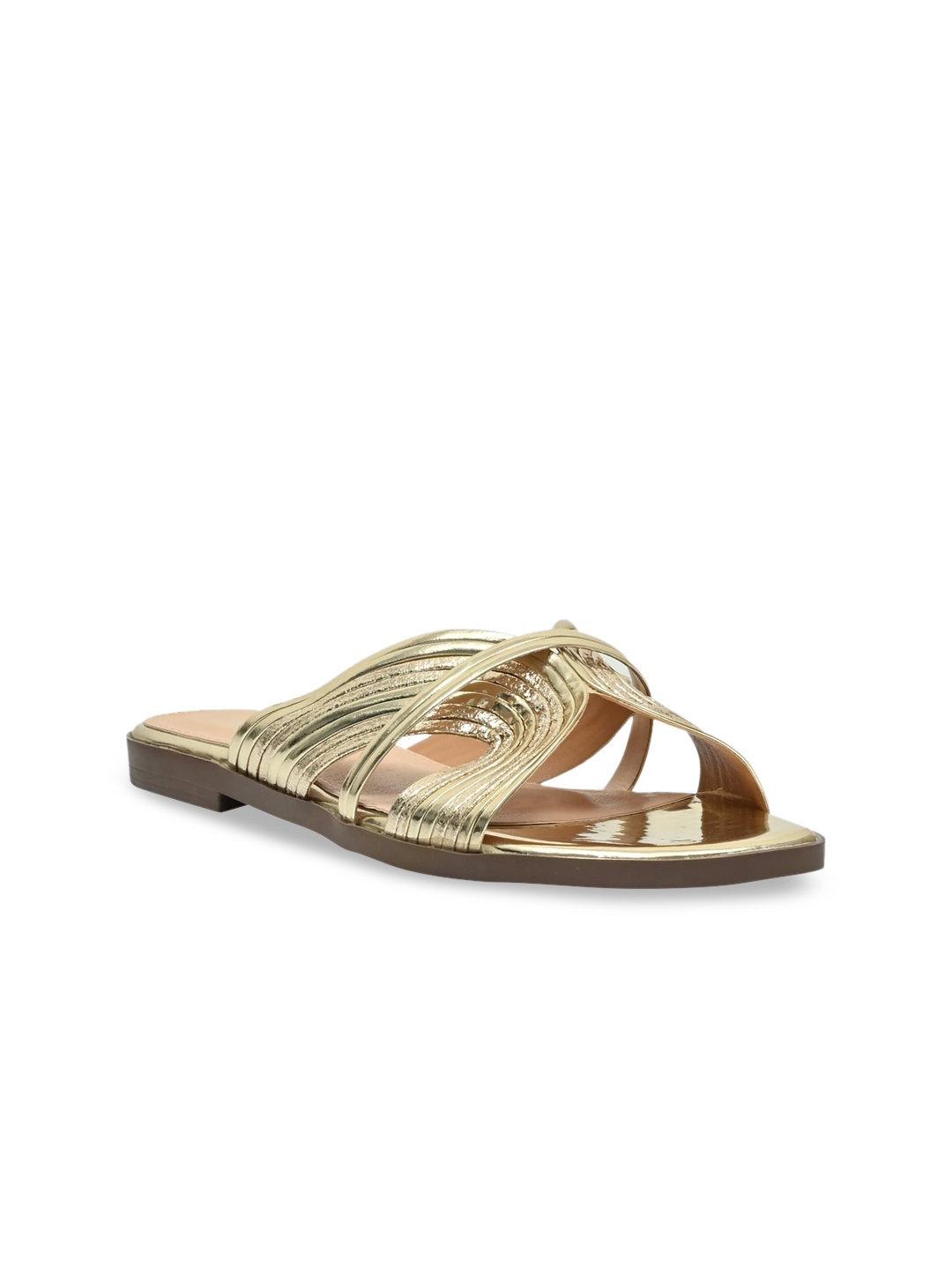 

Jove Women Gold-Toned Printed Open Toe Flats