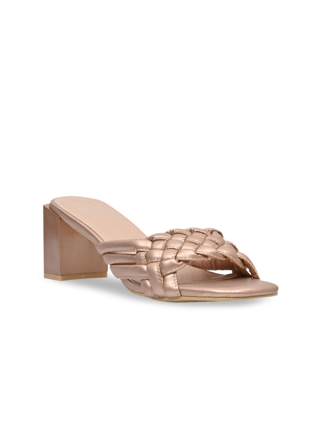 

Jove Rose Gold Woven Design Block Heels