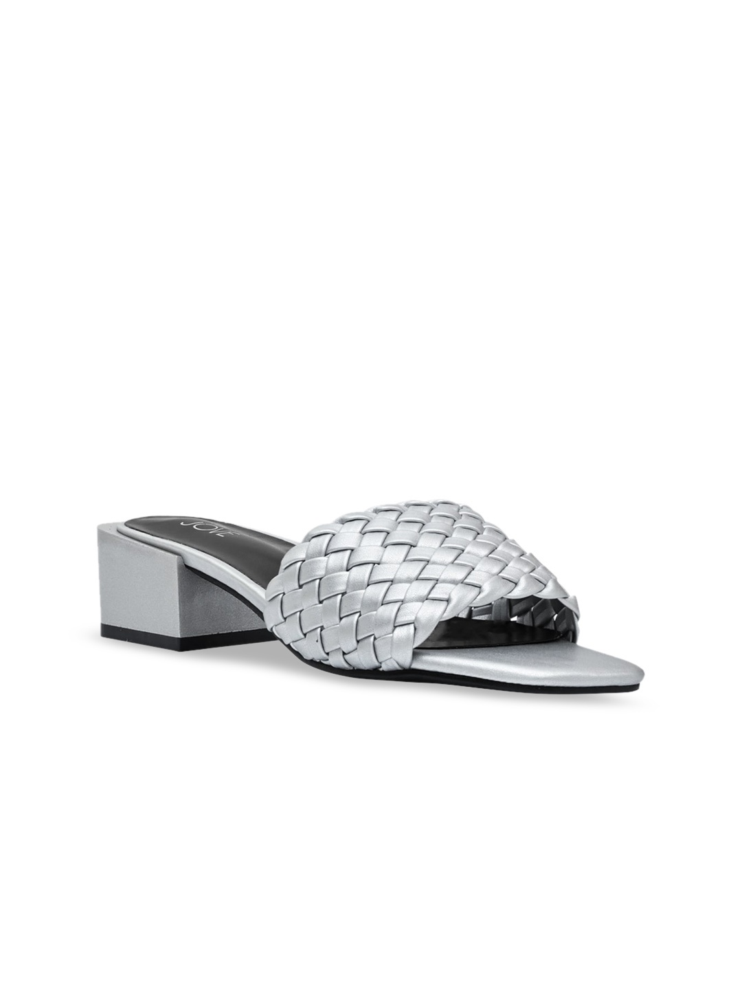 

Jove Silver-Toned Woven Design Block Sandals