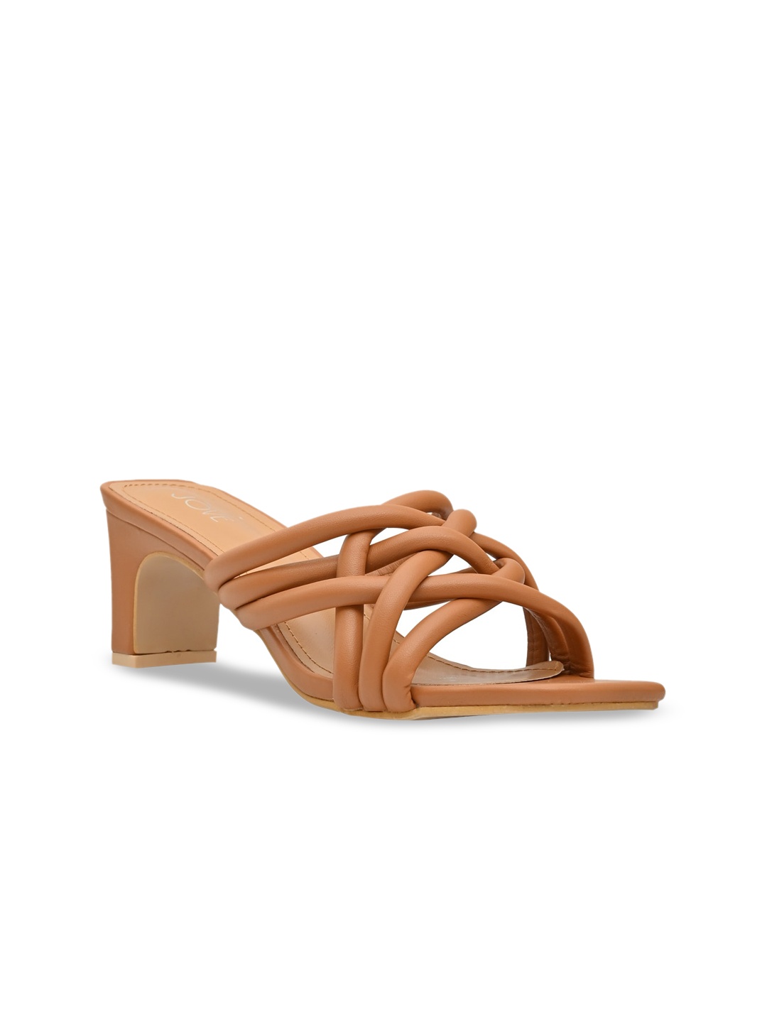 

Jove Tan Woven Design Block Sandals