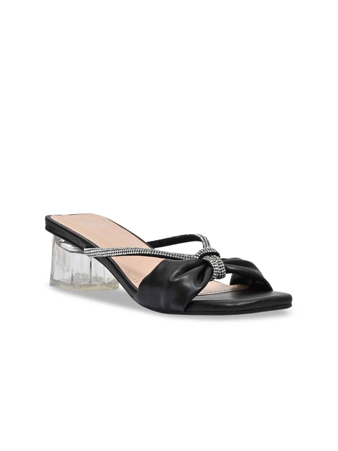 

Jove Black Embellished Block Sandals