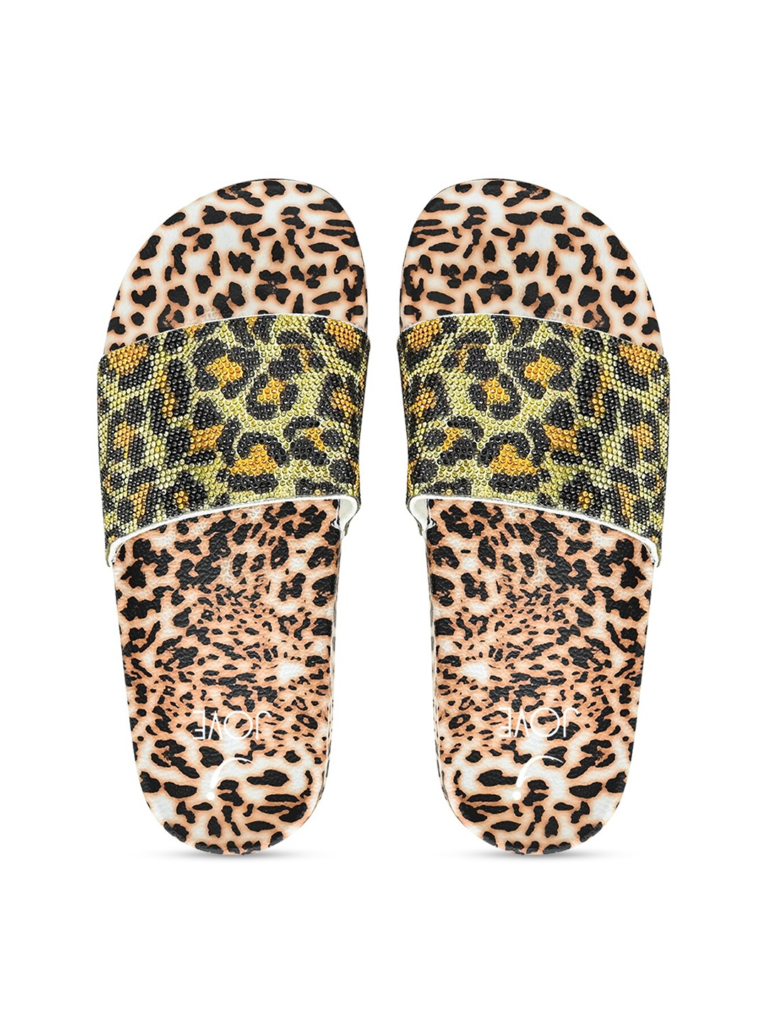 

Jove Women Brown & White Animal Printed Sliders